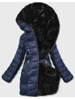 Tmavě modrá oboustranná dámská bunda - kožíšek (b8053-3)