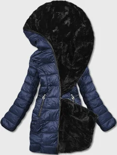 Tmavě modrá oboustranná dámská bunda - kožíšek (b8053-3)