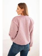 Dámská bunda s kožešinou bez zapínání tmavě růžová