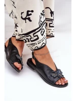 Lesklé Dámské Sandály S Dekorací Plné Černé Russona