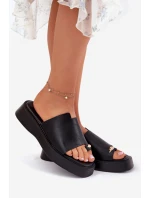 Dámské Pantofle Na Platformě S Dekorativním Detalem Černé Linosea