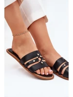 Ploché dámské sandály se zlatým detailem černé Noroti Ploché dámské sandály se zlatým detailem černé Noroti