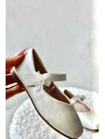 Brokátové Dětské Baletky S Velcro Zapínáním Bežové Jeylin