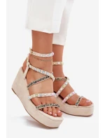 Dámské Sandály Na Klínu Se Zdobením Na Páskách Béžové Lunara Dámské Sandály Na Klínu Se Zdobením Na Páskách Béžové Lunara