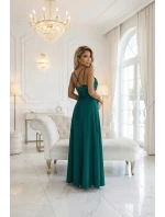 589-6 Maxi šaty bez ramínek s korzetovým zavazováním na zádech a rozparkem - lahvově zelené