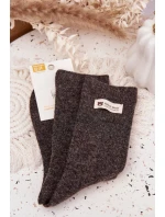 Teplé vlněné dámské ponožky s výšivkou tmavě hnědé Teplé vlněné dámské ponožky s výšivkou tmavě hnědé