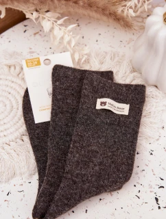 Teplé vlněné dámské ponožky s výšivkou tmavě hnědé