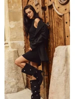 Dámské nazouvací kozačky na jehlovém podpatku Thaliane se stříbrnými ozdobami – černé