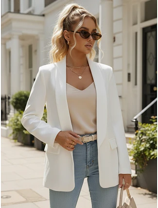 Dámské elegantní sako rozepínací bílé FashionStreet PY0143 Dámské elegantní sako rozepínací bílé FashionStreet PY0143