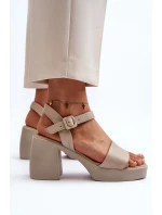Zazoo 40386 Dámské kožené sandály na podpatku Beige
