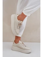 Dámské Kožené Tenisky Na Platformě S Ozdobami CheBello 4292 Světle Béžové Dámské Kožené Tenisky Na Platformě S Ozdobami CheBello 4292 Světle Béžové