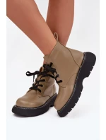 Zateplené dámské kozačky na platformě s šněrováním zelené Harmine