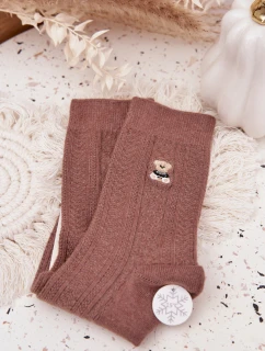Teplé dámské ponožky s medvídkem a vlnou – hnědé