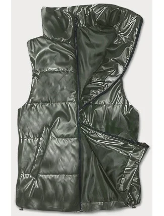 Krátká dámská vesta v khaki barvě se stojáčkem (B8152-11) Krátká dámská vesta v khaki barvě se stojáčkem (B8152-11)