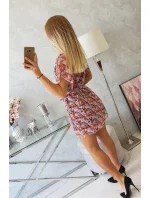 Květinové šaty s vázáním v pase černé