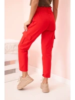 Dámské cargo kalhoty s vysokým pasem červený Dámské cargo kalhoty s vysokým pasem červený