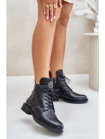 Zateplené boty na plochém podpatku s ozdobou černé Leonise Zateplené boty na plochém podpatku s ozdobou černé Leonise