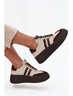 Kožené dámské tenisky na platformě Zazoo 3775 béžově-čokoládové