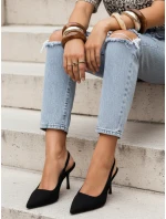 Dámské semišové jehlové boty s otevřeným podpatkem černé FashionStreet ZY1384