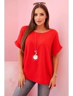 : Muslínová blůza s náhrdelníkem - červená