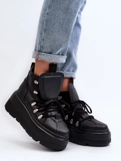 Zazoo 3416 Kožené dámské sportovní boty černé