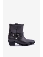 Boty Z Přírodní Kůže Na Podpatku Černé Zazoo 3444/2