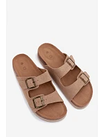 Kožené semišové dámské pantofle s přezkami tmavě béžové Rosaliae