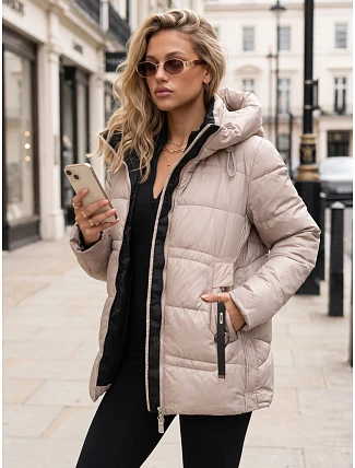 Dámská zimní prošívaná bunda s kapucí, béžová, FashionStreet TY5951 Dámská zimní prošívaná bunda s kapucí, béžová, FashionStreet TY5951