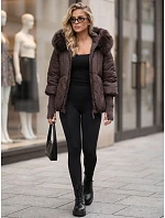 Dámská zimní prošívaná bunda s kožešinou, čokoládová, FashionStreet TY5993