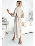 531-1 Midi košilka se zlatými knoflíky a vázáním - BEACH