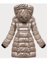 Oboustranná dámská metalická bunda v kakaové barvě (b8070-12) Oboustranná dámská metalická bunda v kakaové barvě (b8070-12)