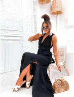 Černé dámské mušelínové šaty se zavazovacím výstřihem (8298) Černé dámské mušelínové šaty se zavazovacím výstřihem (8298)