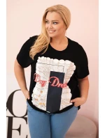 Dámská bavlněná halenka Plus Size s potiskem „Day Dream“ černá + tmavě modrá