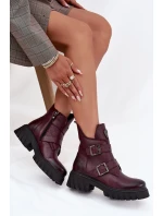 Kožené zateplené dámské boty s přezkami a ozdobným detailem Zazoo 60482 bordó Kožené zateplené dámské boty s přezkami a ozdobným detailem Zazoo 60482 bordó