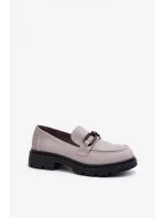 Dámské kožené mokasíny 66616 GR Světle šedá s černou - VINCEZA