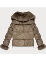 Béžová péřová dámská bunda s kožešinovým límcem S'West (B8257-12)