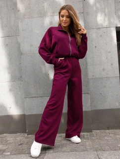 Dámský komplet ve vínové bordó barvě - mikina se stojáčkem a široké kalhoty (821109)