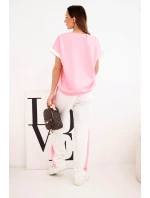 Dámský máslový komplet s oversize mikinou a širokými kalhotami světle růžová + bílá