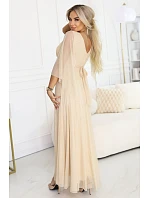 Dlouhé lehké třpytivé šaty 655-4  béžové - Numoco