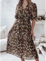 Jedna velikost ANIMALIA midi hnědé šaty FashionStreet EY2552