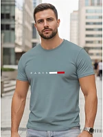 Pánské bavlněné tričko s nápisem PARIS v barvě petrol od FashionStreet NX5139R Pánské bavlněné tričko s nápisem PARIS v barvě petrol od FashionStreet NX5139R