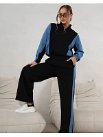 Tepláková souprava mikina na zip + široké kalhoty černo-modrá (821151)