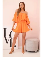 Dámský bavlněný overal bez rukávů s vázáním v pase ecru