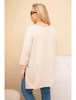 Dámská bavlněná blůza Plus Size asymetrická s náhrdelníkem béžová