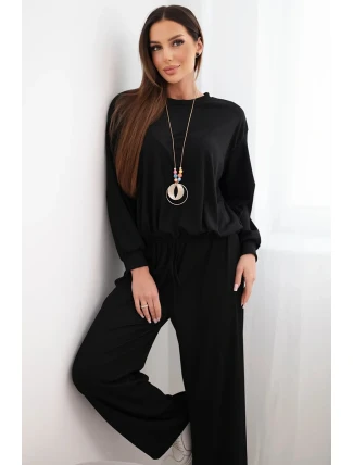 Dámská souprava z viskózy s řetízkem a široké kalhoty černý