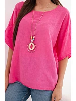 Dámská bavlněná halenka oversize s krátkým rukávem růžová