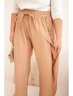 Dámské bavlněné kalhoty Plus Size s gumou v pase camelové