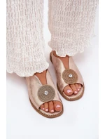 Lesklé Dámské Sandály S Dekorativním Detailem S.Barski KV51-012 Růžové Zlato Lesklé Dámské Sandály S Dekorativním Detailem S.Barski KV51-012 Růžové Zlato