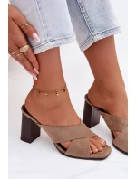 Dámské sandály na podpatku tmavě béžové Denessa