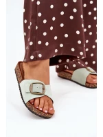 Dámské pantofle s přezkou na korkové platformě – mentolové Zavira